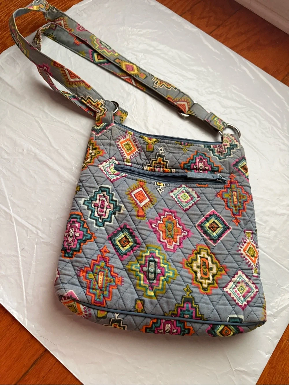 Vera Bradley Gray Quilted Crossbody with Multicolor Geometric Print